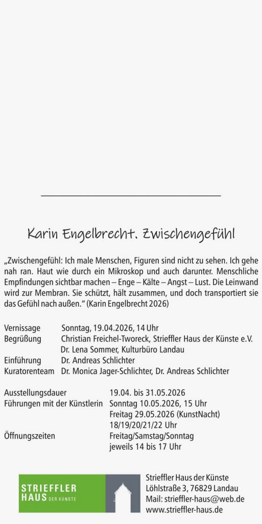 Karin Engelbrecht. Zwischengefühl – Malerei & Plastik, 19.04. - 31.05.2026, STRIEFFLER HAUS der Künste, Landau